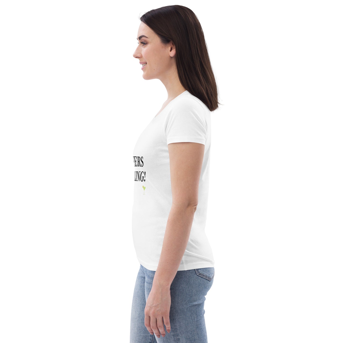 Catchphrase Collection "Cheers Darling" - Women's Fitted Eco Tee - White